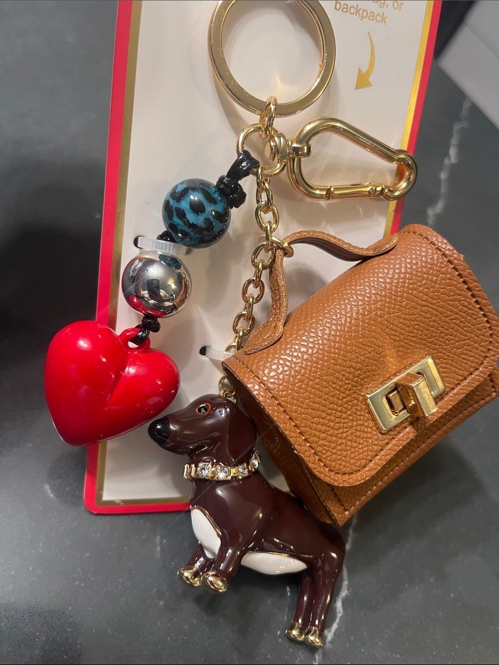 piper·k Brown Mini Bag & Dog Heart Charm Keychain - Picture 3 of 5